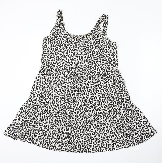 F&F Womens Multicoloured Animal Print Cotton Skater Dress Size 10 Round Neck - Leopard Print