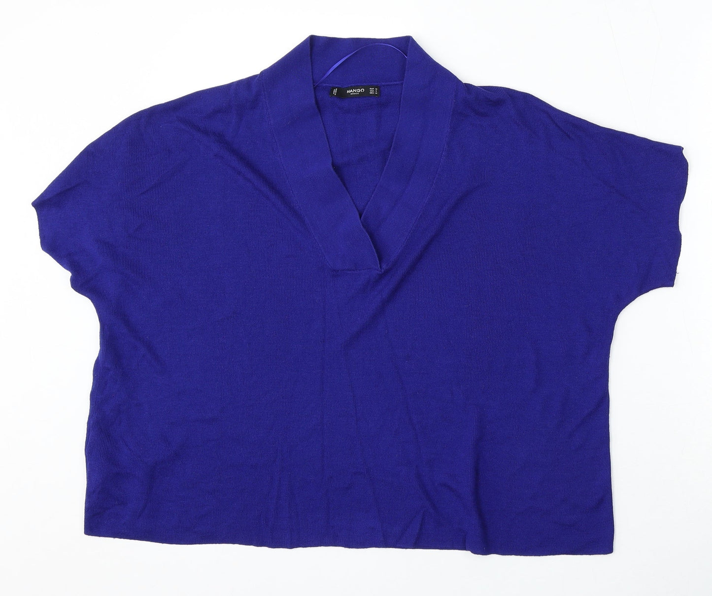 Mango Womens Blue V-Neck Acrylic Pullover Jumper Size M