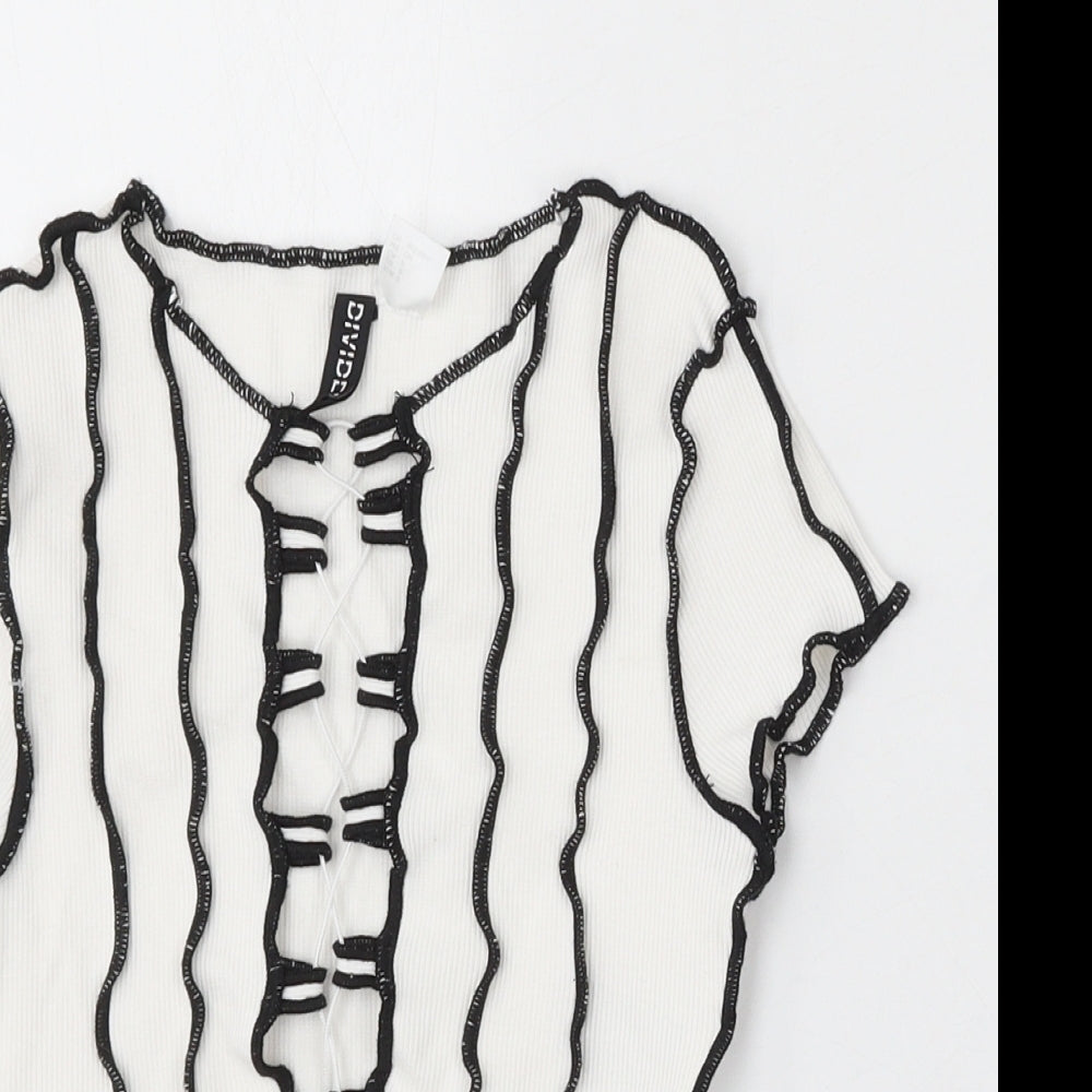 Divided by H&M Womens White Polyester Basic T-Shirt Size S Round Neck