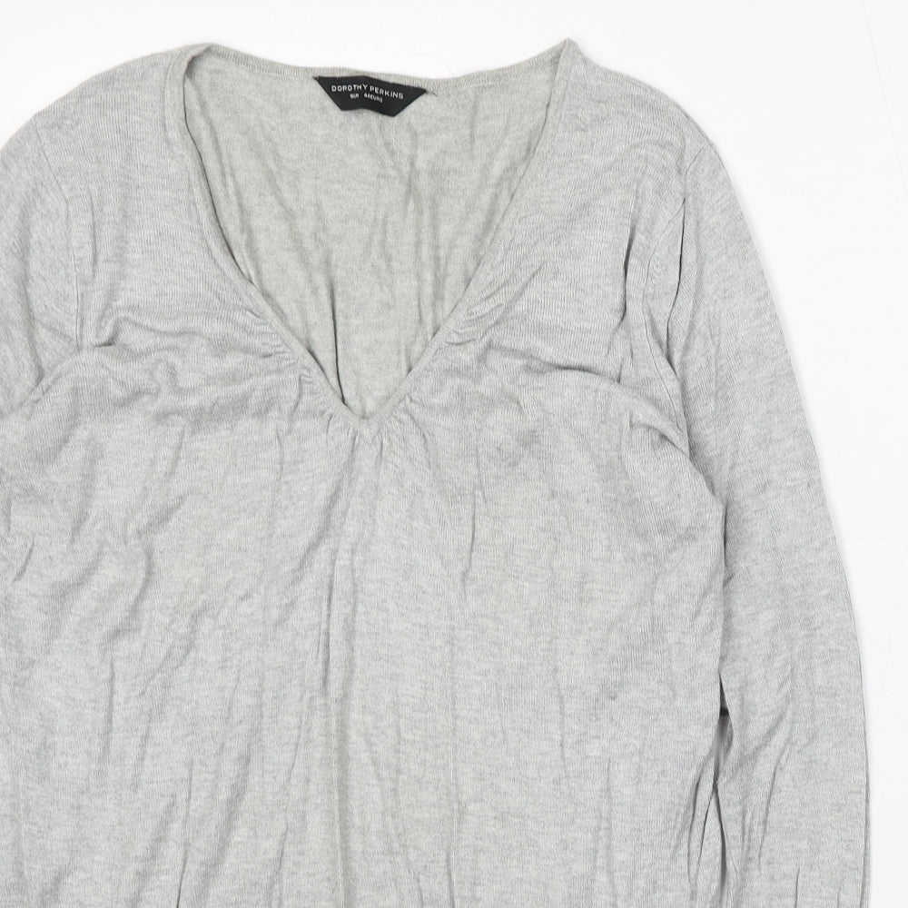 Dorothy Perkins Womens Grey V-Neck Acrylic Pullover Jumper Size 16
