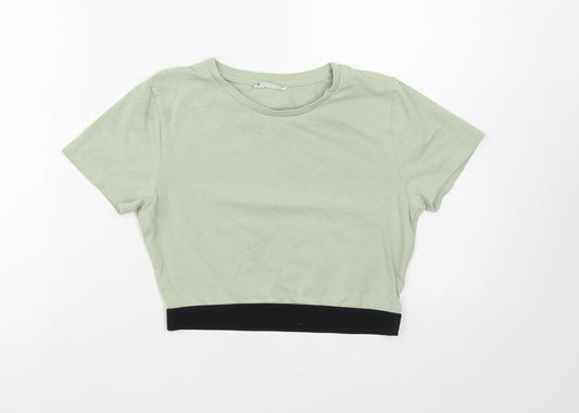 Candy Couture Girls Green Cotton Cropped T-Shirt Size 15 Years Crew Neck Pullover - Elastic Band