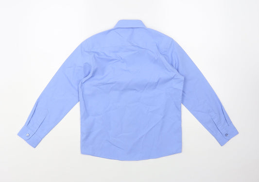Dunnes Stores Boys Blue Polyester Basic Button-Up Size 9-10 Years Collared Button