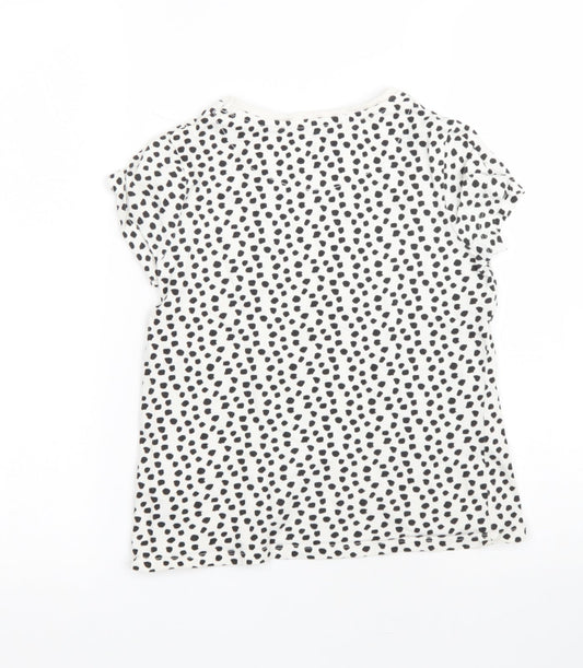 George Girls White Animal Print 100% Cotton Basic T-Shirt Size 8-9 Years Round Neck Pullover
