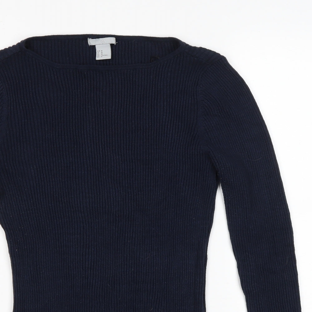 H&M Womens Blue Round Neck Viscose Pullover Jumper Size M