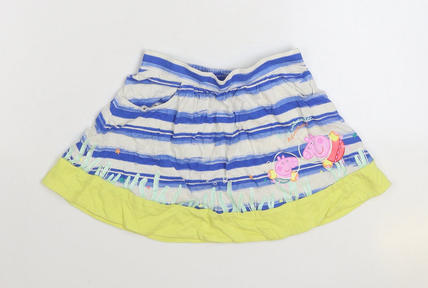 Marks and Spencer Girls Multicoloured Striped 100% Cotton Skater Skirt Size 3-4 Years Regular Pull On - Peppa Pig