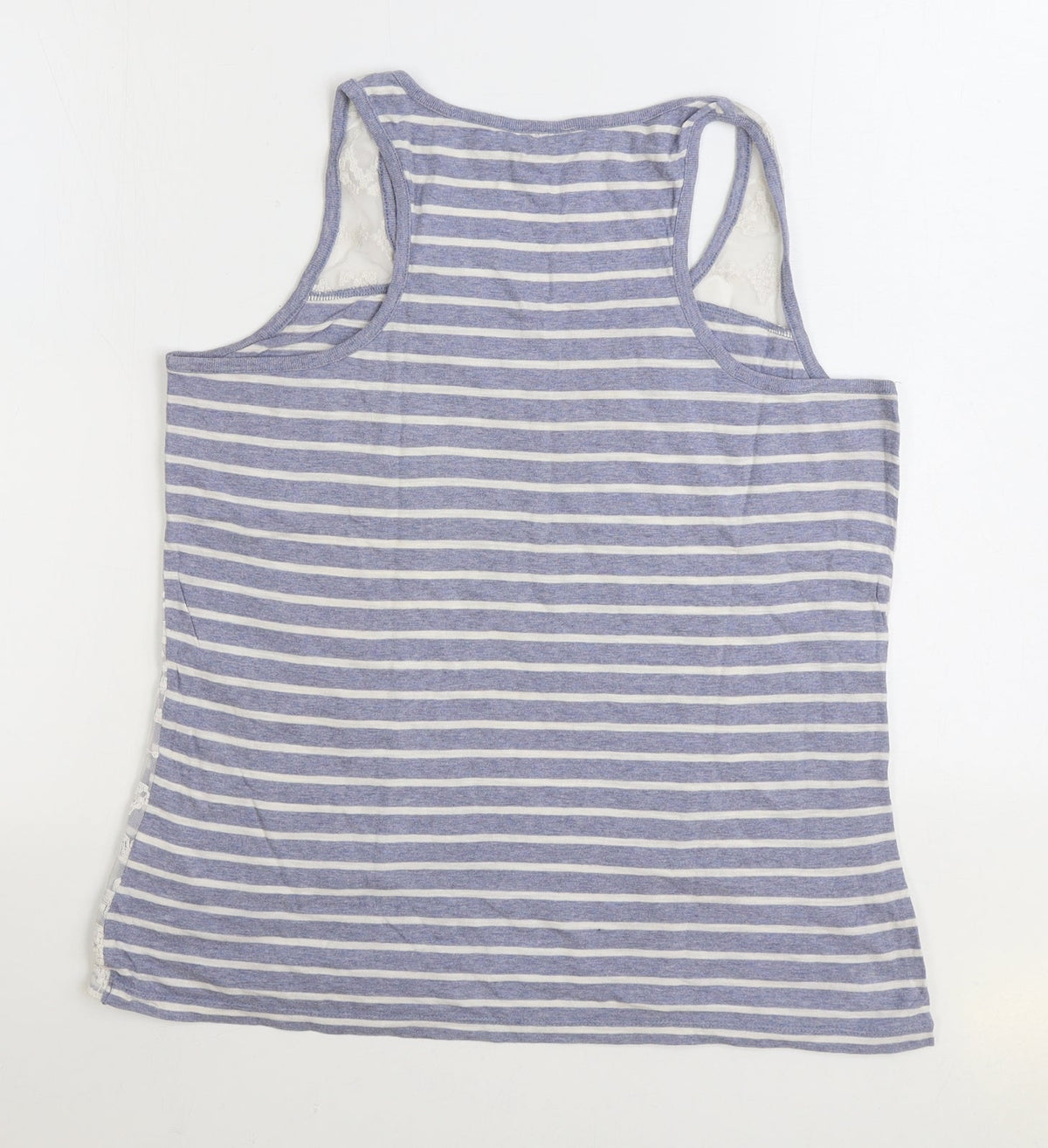 Palmer Womens Blue Striped Cotton Basic Tank Size 14 Scoop Neck - Lace front