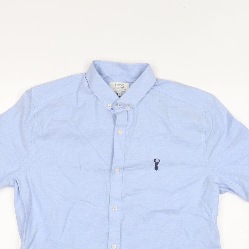 Marks and Spencer Mens Blue Cotton Button-Up Size S Collared Button
