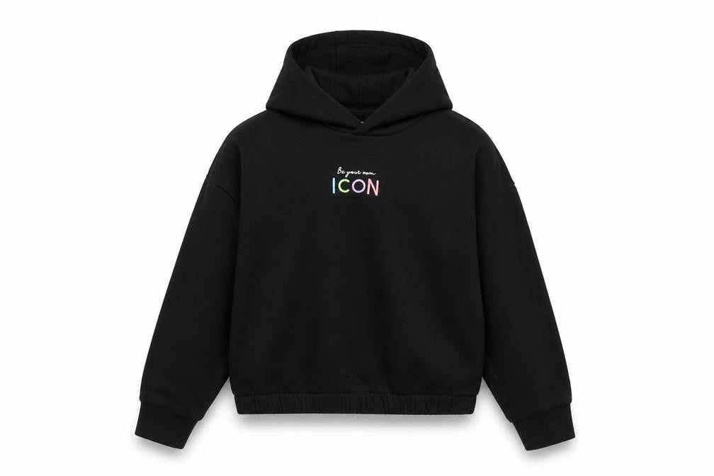 Marks and Spencer Girls Black Cotton Pullover Hoodie Size 9-10 Years Pullover - ICON