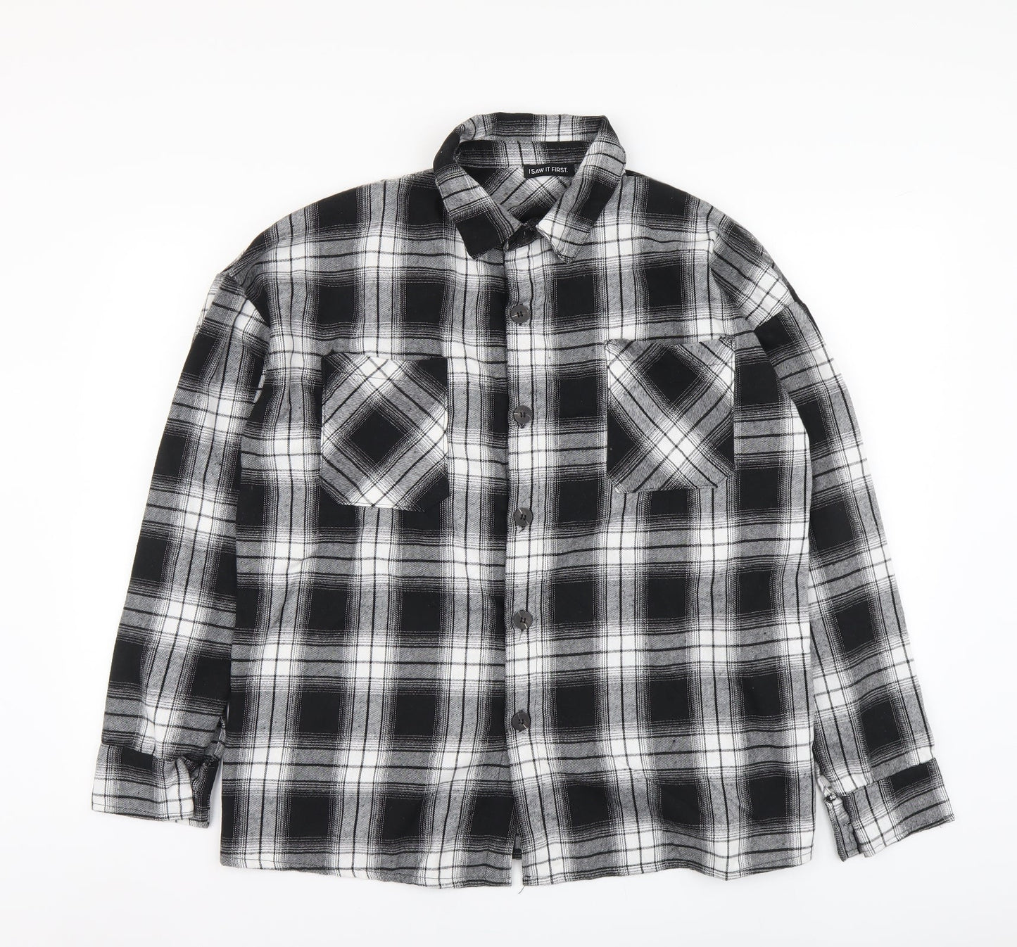 I SAW IT FIRST Mens Black Plaid Cotton Button-Up Size S Collared Button