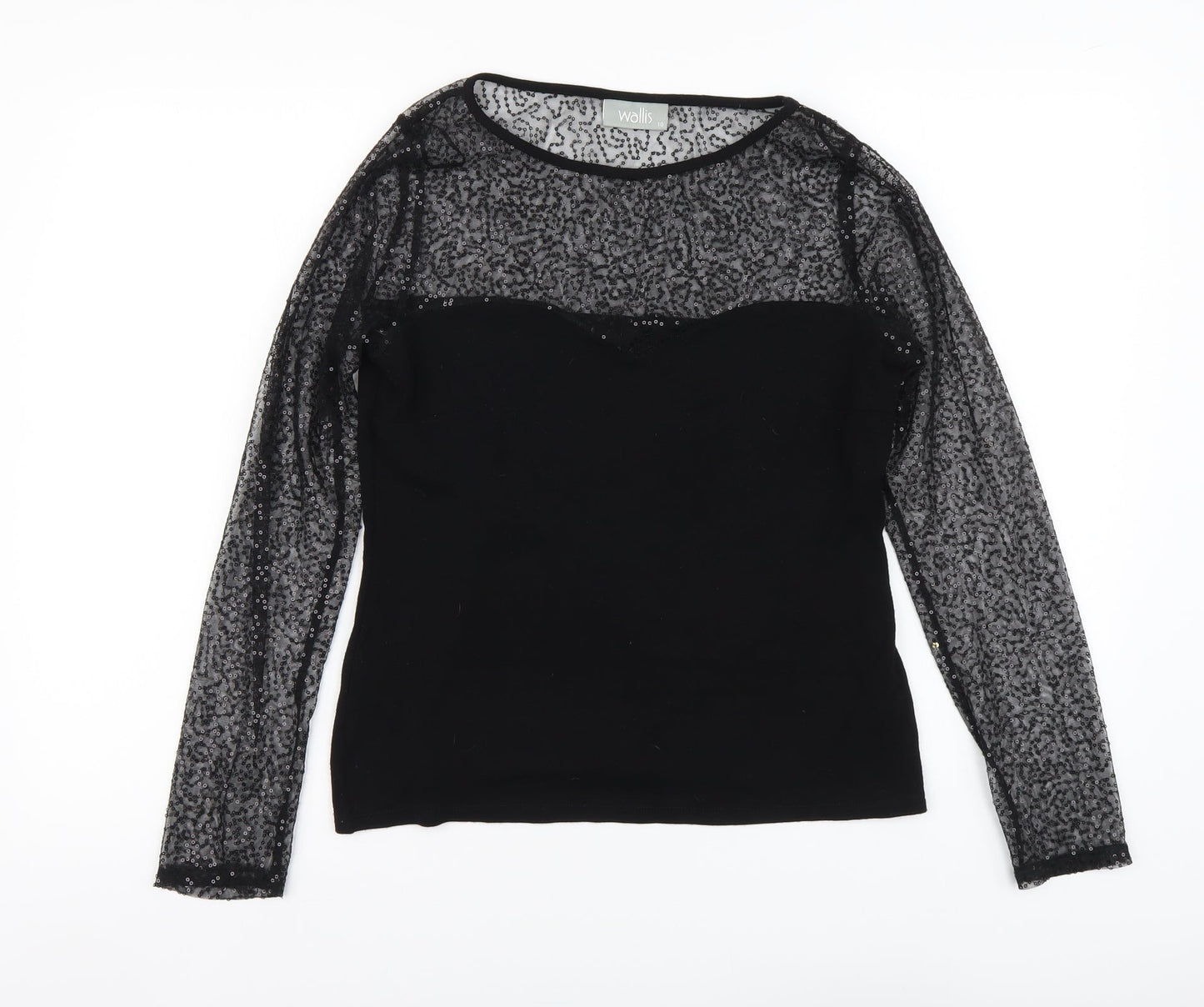 Wallis Womens Black Viscose Basic Blouse Size 10 Round Neck