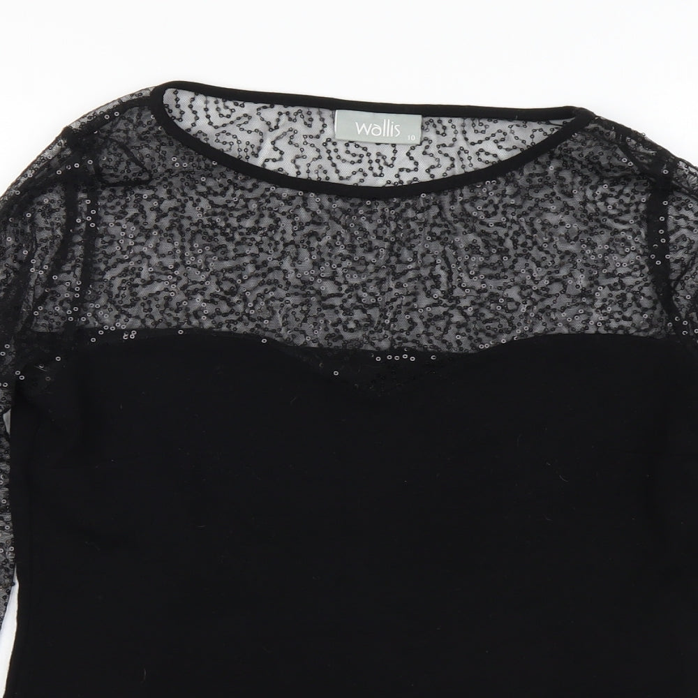 Wallis Womens Black Viscose Basic Blouse Size 10 Round Neck