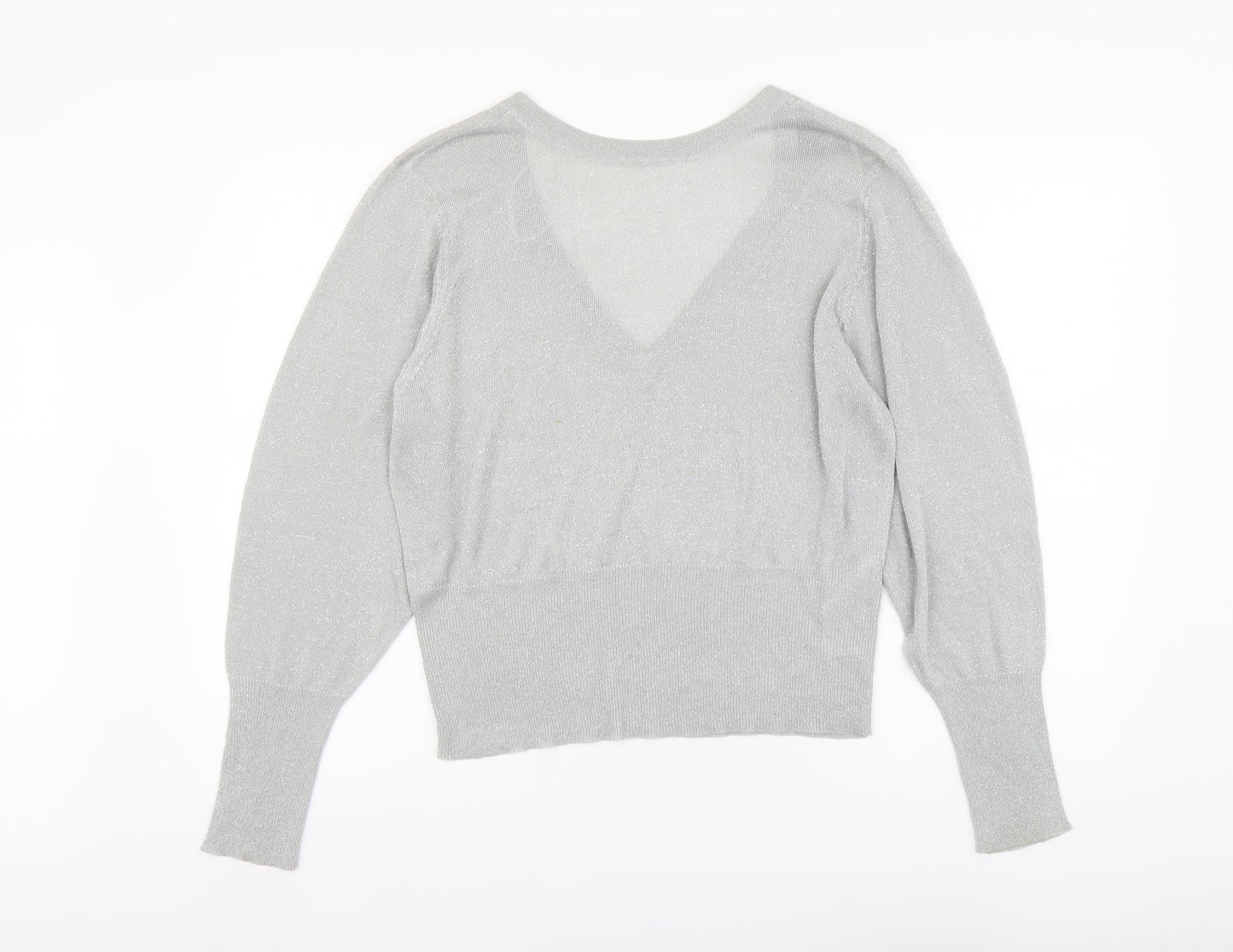 VILA Womens Silver V-Neck Viscose Henley Jumper Size L