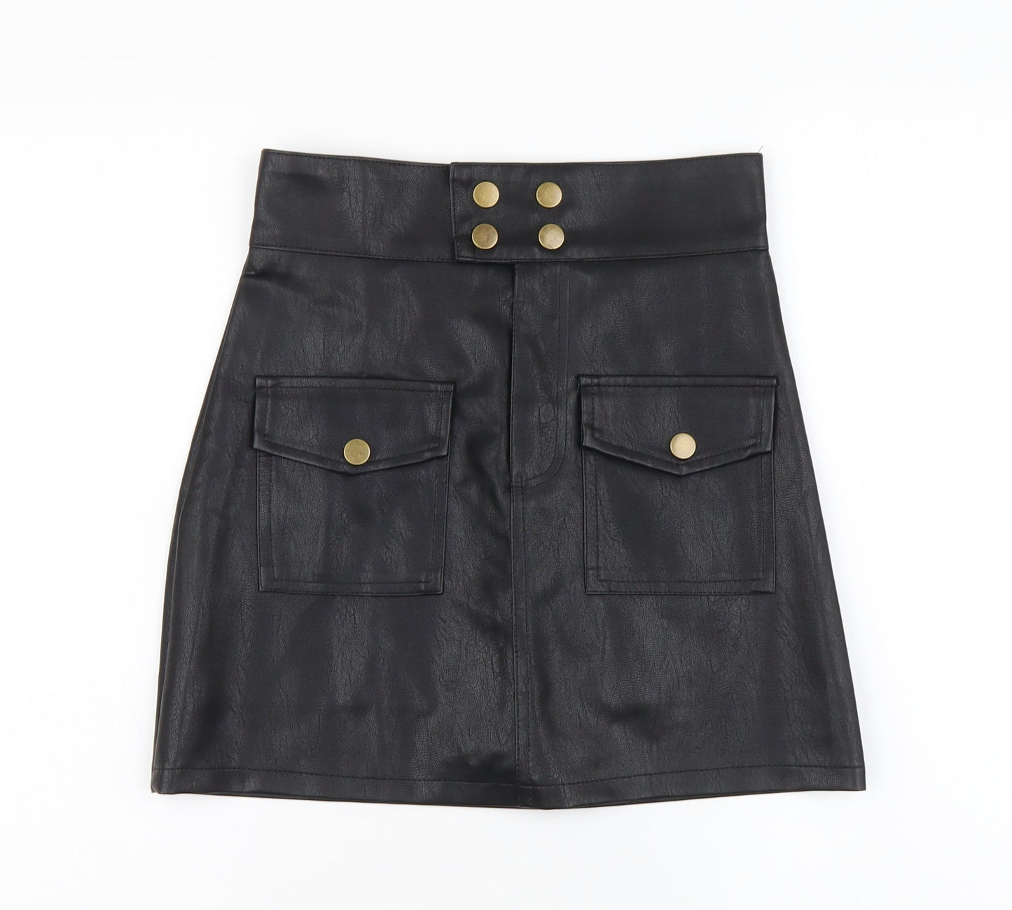 Preworn Womens Black Polyester Mini Skirt Size M Button