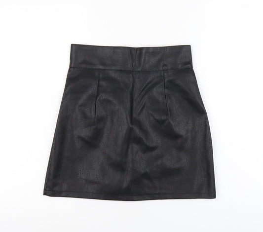 Preworn Womens Black Polyester Mini Skirt Size M Button