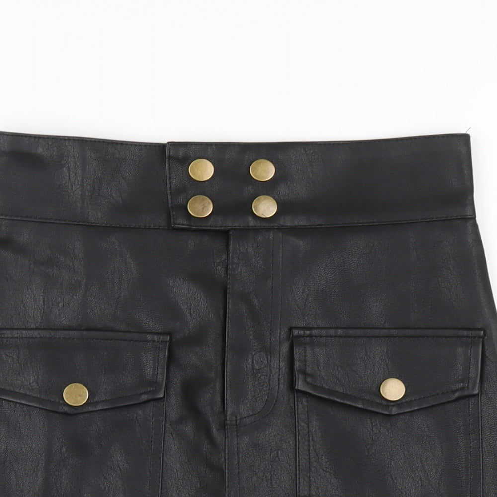 Preworn Womens Black Polyester Mini Skirt Size M Button