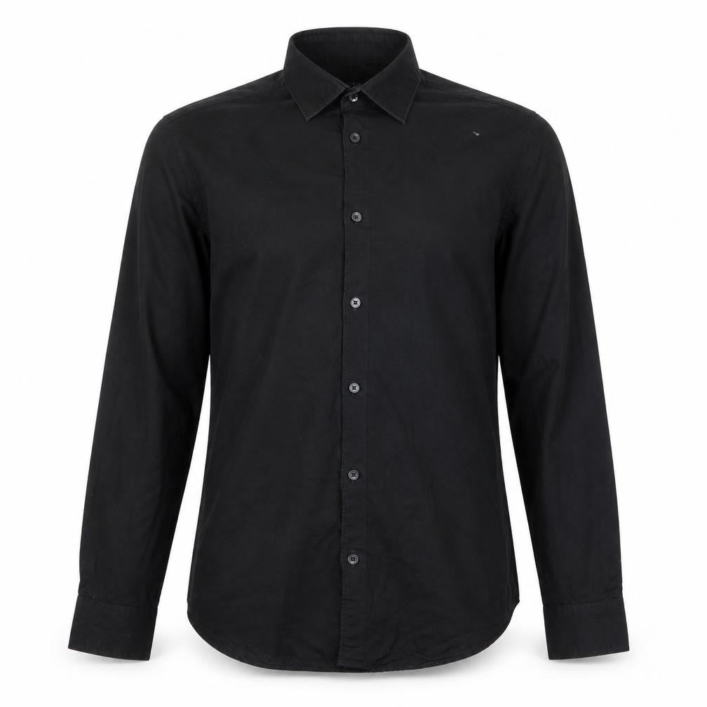 H&M Mens Black Polyester Button-Up Size S Collared Button