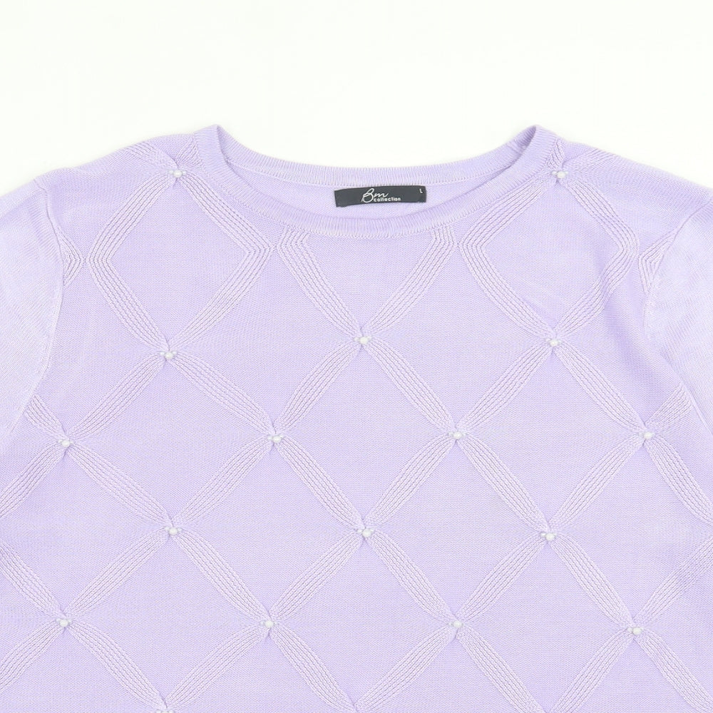 Bonmarch Womens Purple Acrylic Basic T-Shirt Size L Crew Neck