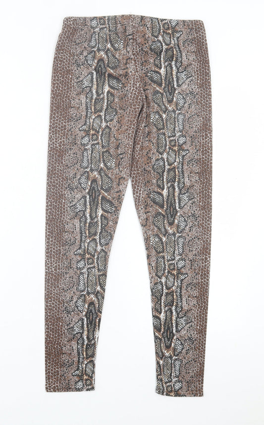 Papaya Womens Brown Animal Print Polyester Capri Trousers Size 10 L27 in Regular - Snake Print