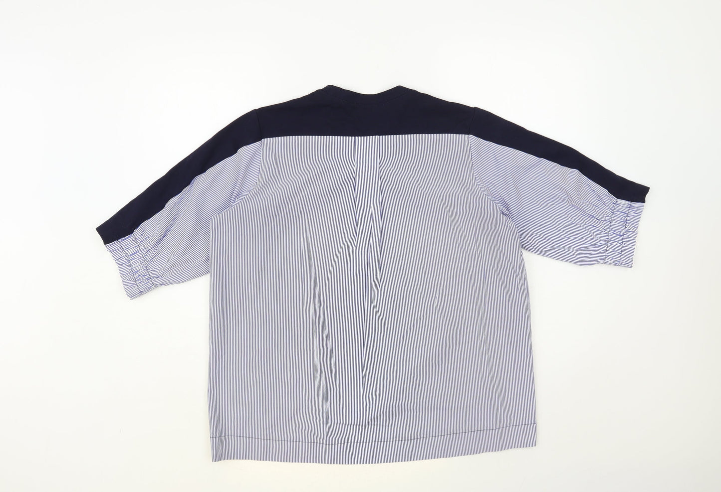 Gallery Womens Blue Striped Viscose Basic Blouse Size M Crew Neck