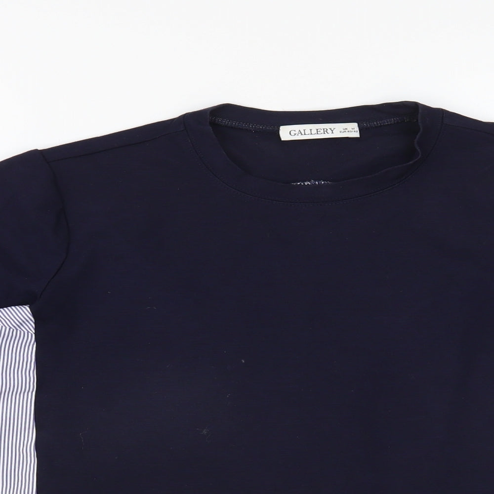 Gallery Womens Blue Striped Viscose Basic Blouse Size M Crew Neck