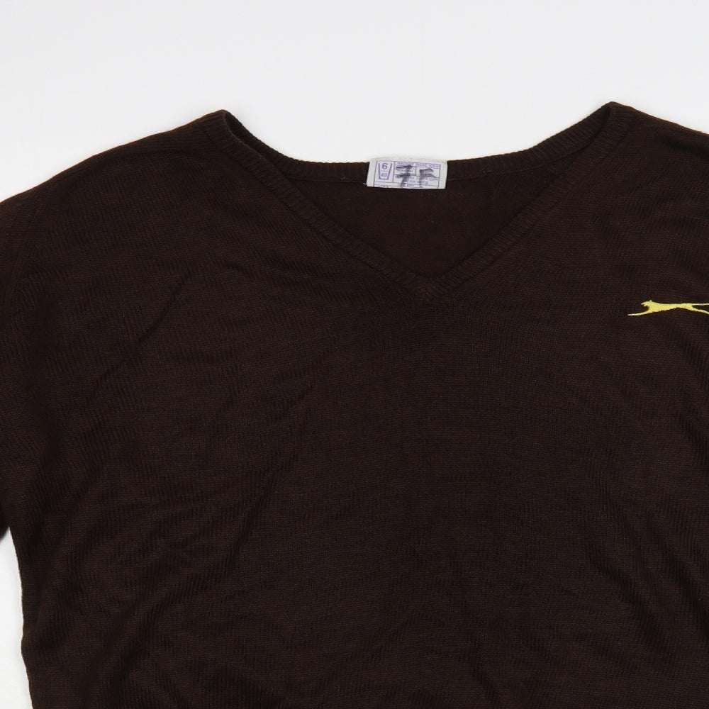 Slazenger Womens Brown V-Neck Acrylic Pullover Jumper Size XL