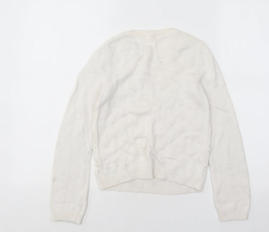 H&M Girls White Round Neck Geometric Viscose Pullover Jumper Size 9-10 Years Pullover
