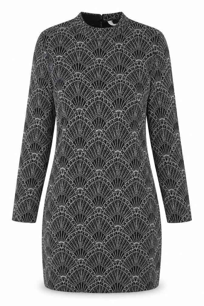 Divided by H&M Womens Black Geometric Polyester Bodycon Size 14 Round Neck Hook & Eye