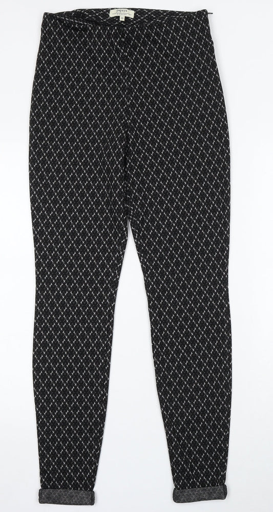 Papaya Womens Black Geometric Polyester Trousers Size 10 L30 in Regular