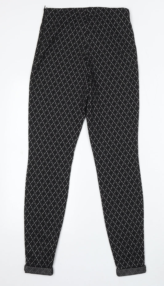 Papaya Womens Black Geometric Polyester Trousers Size 10 L30 in Regular