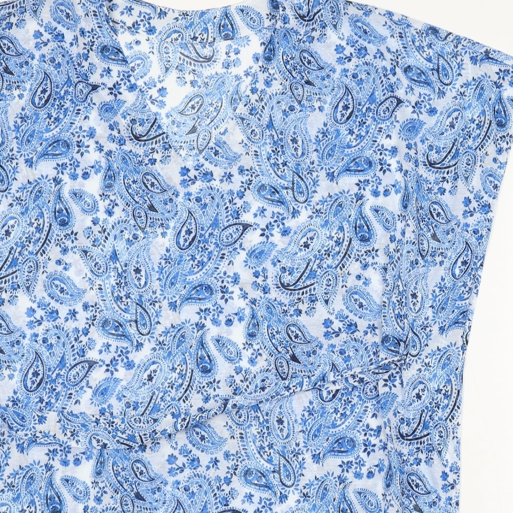 H&M Womens Blue Paisley Viscose Basic Blouse Size M V-Neck