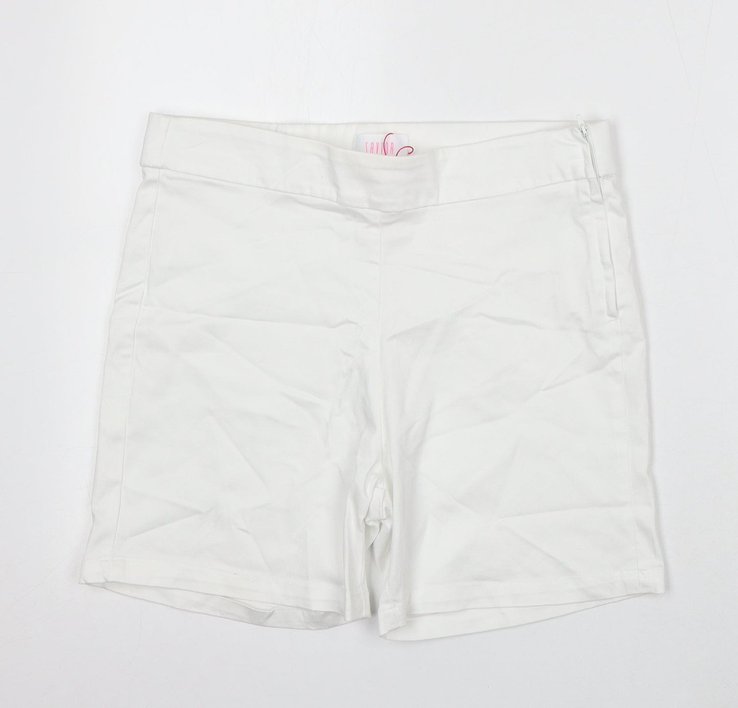 Savioa Womens White Cotton Bermuda Shorts Size 10 L6 in Regular Zip