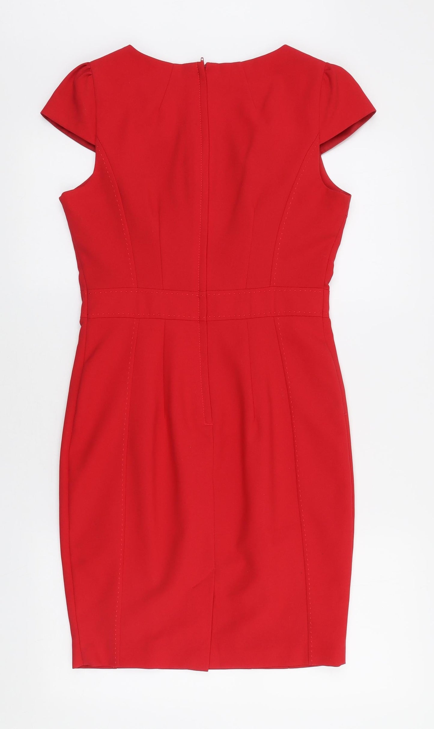 New Look Womens Red Polyester Pencil Dress Size 10 Square Neck Zip - Formal
