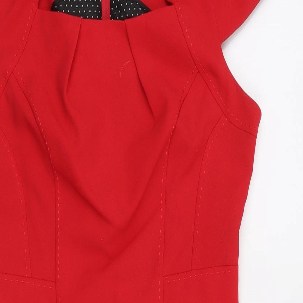 New Look Womens Red Polyester Pencil Dress Size 10 Square Neck Zip - Formal
