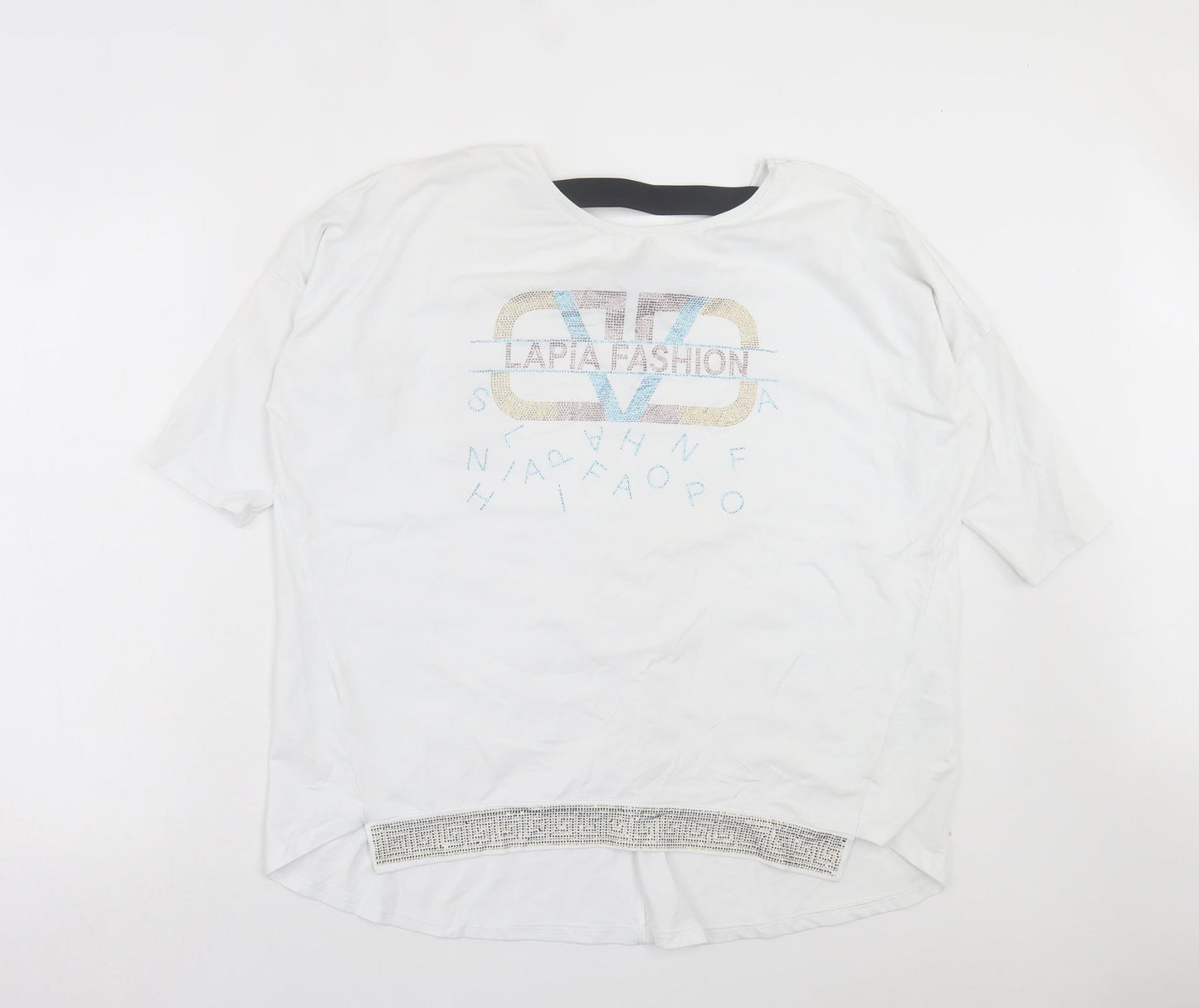 Lapia Womens White Cotton Basic T-Shirt Size XL Round Neck