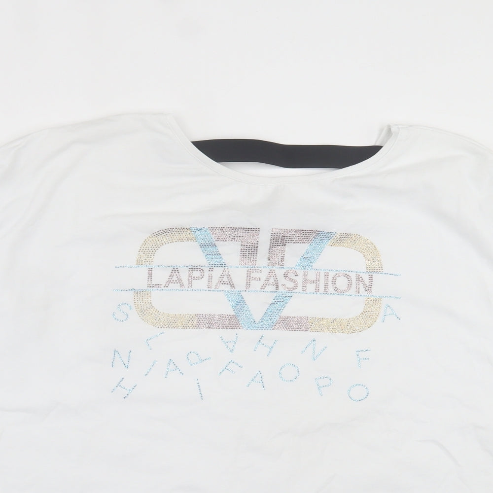 Lapia Womens White Cotton Basic T-Shirt Size XL Round Neck