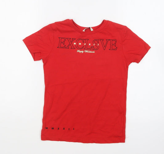 George Boys Red Cotton Basic T-Shirt Size 7-8 Years Round Neck Pullover - Exclusive