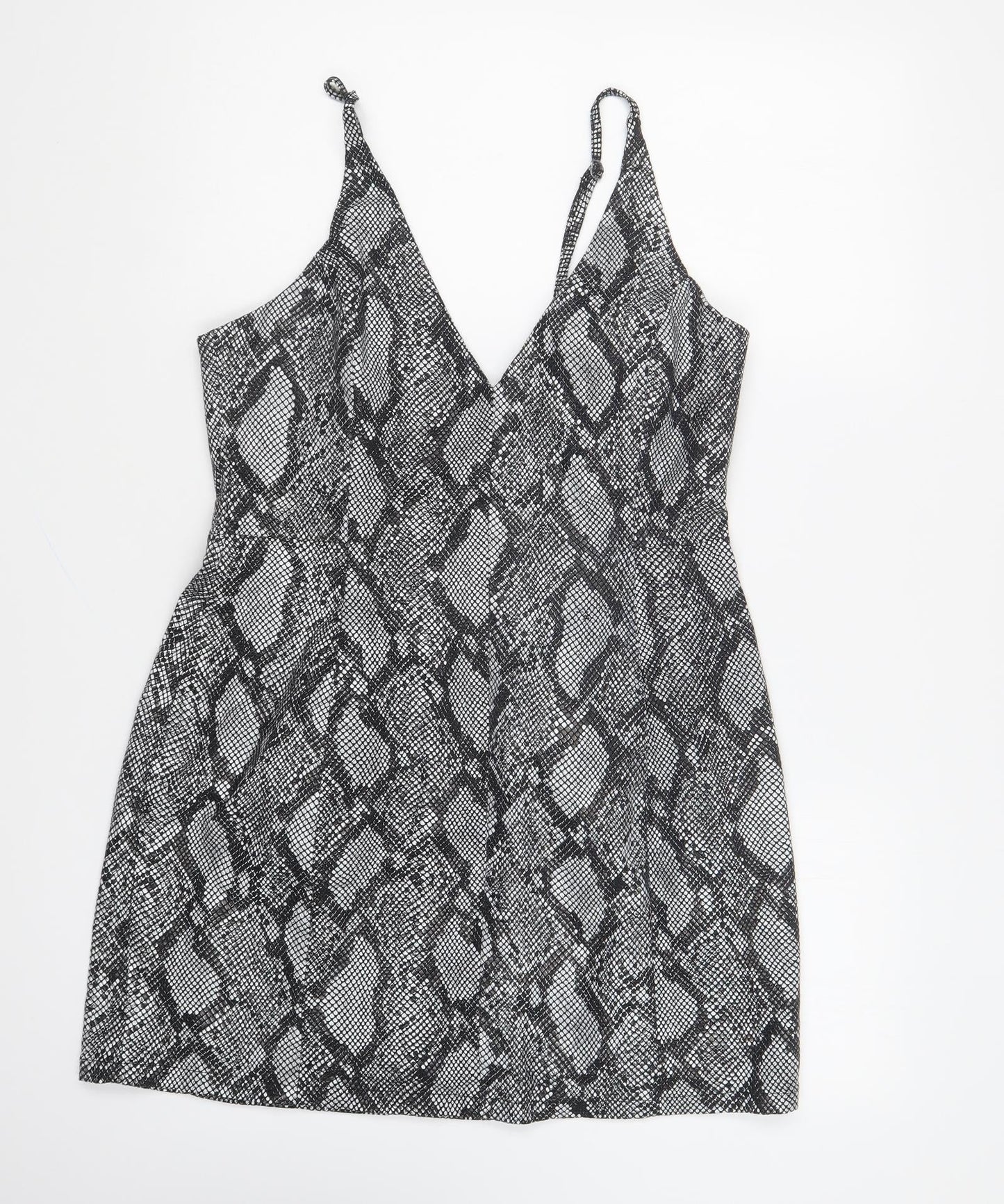 ASOS Womens Grey Animal Print Cotton Mini Size 12 Sweetheart Zip - Snake Print