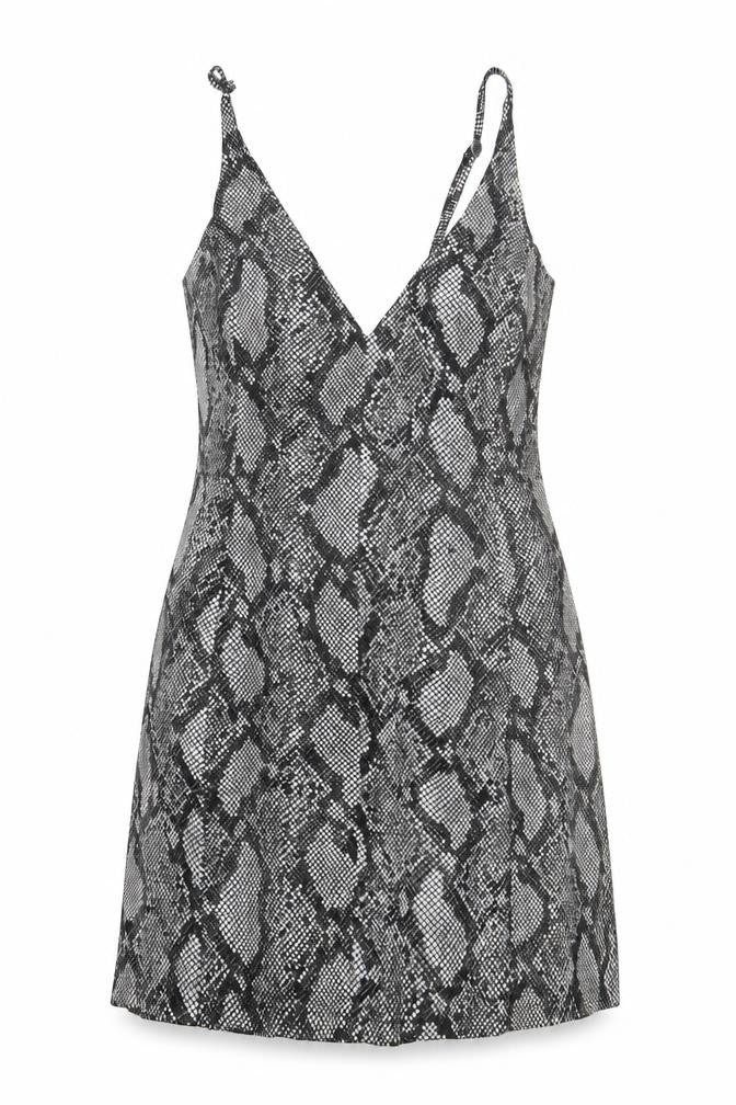 ASOS Womens Grey Animal Print Cotton Mini Size 12 Sweetheart Zip - Snake Print