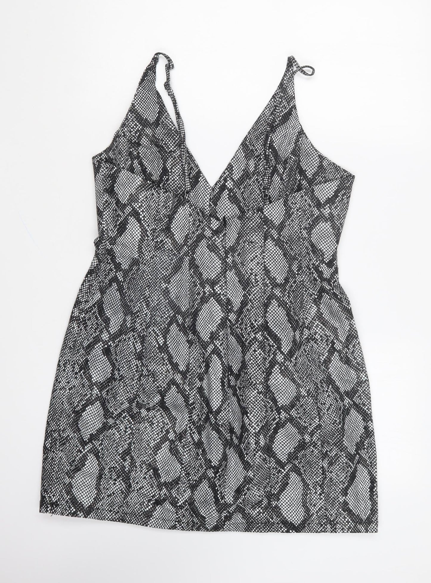 ASOS Womens Grey Animal Print Cotton Mini Size 12 Sweetheart Zip - Snake Print