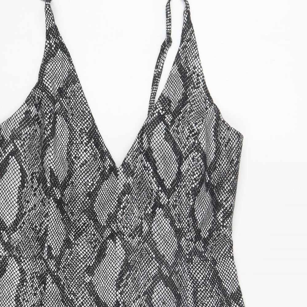 ASOS Womens Grey Animal Print Cotton Mini Size 12 Sweetheart Zip - Snake Print