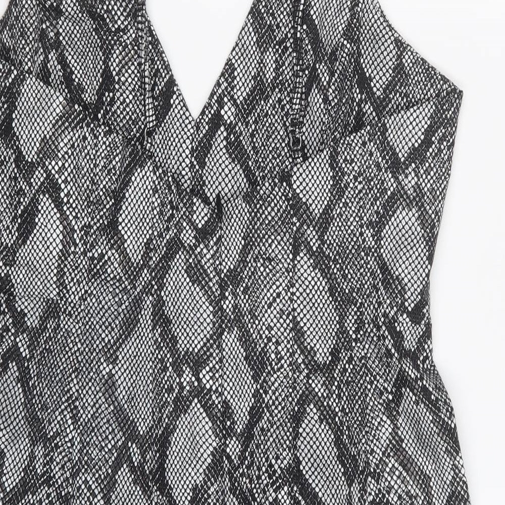 ASOS Womens Grey Animal Print Cotton Mini Size 12 Sweetheart Zip - Snake Print