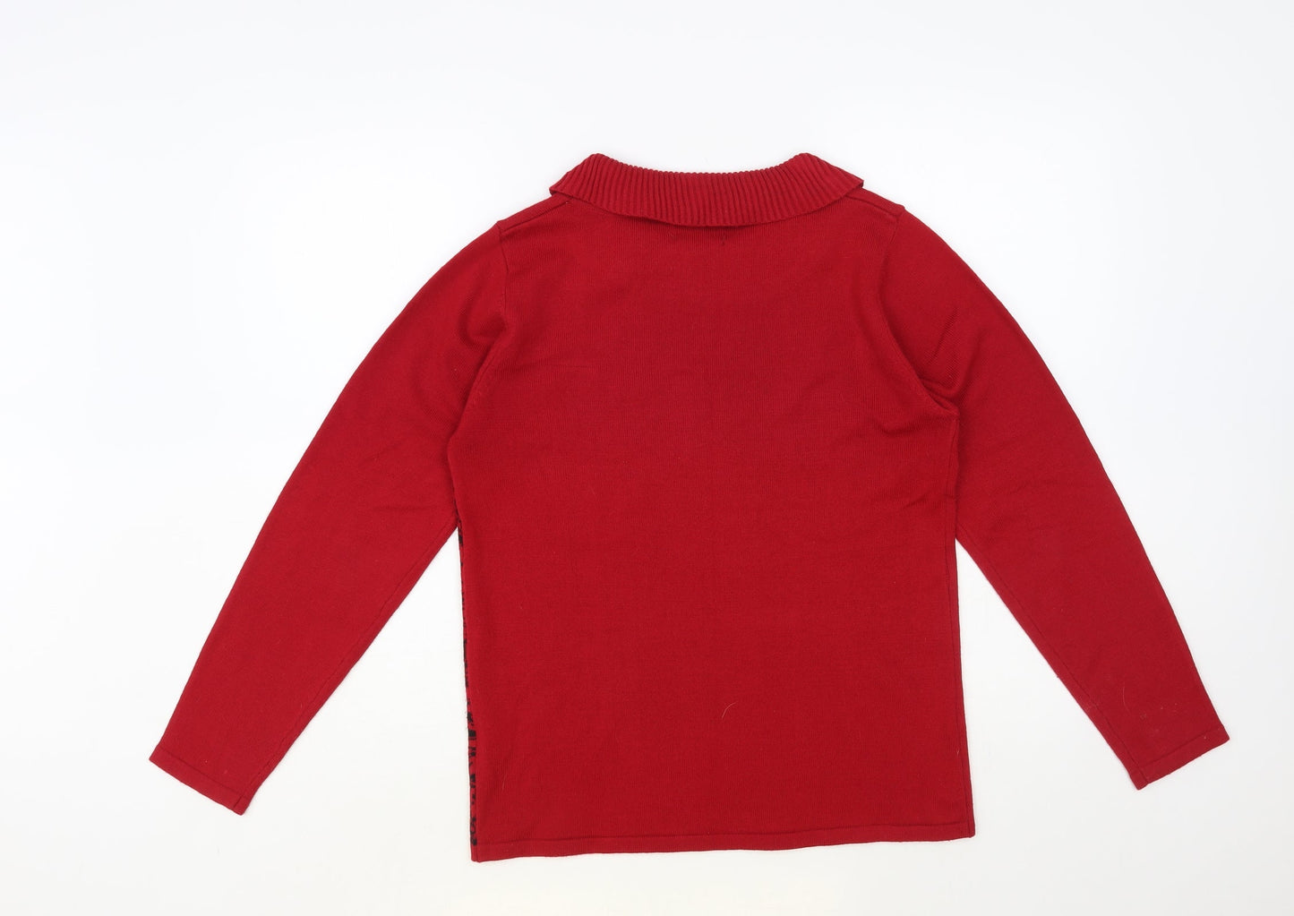 Casamia Womens Red Roll Neck Floral Acrylic Pullover Jumper Size S