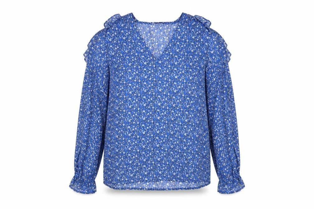 Dunnes Womens Blue Floral Polyester Basic Blouse Size XL V-Neck