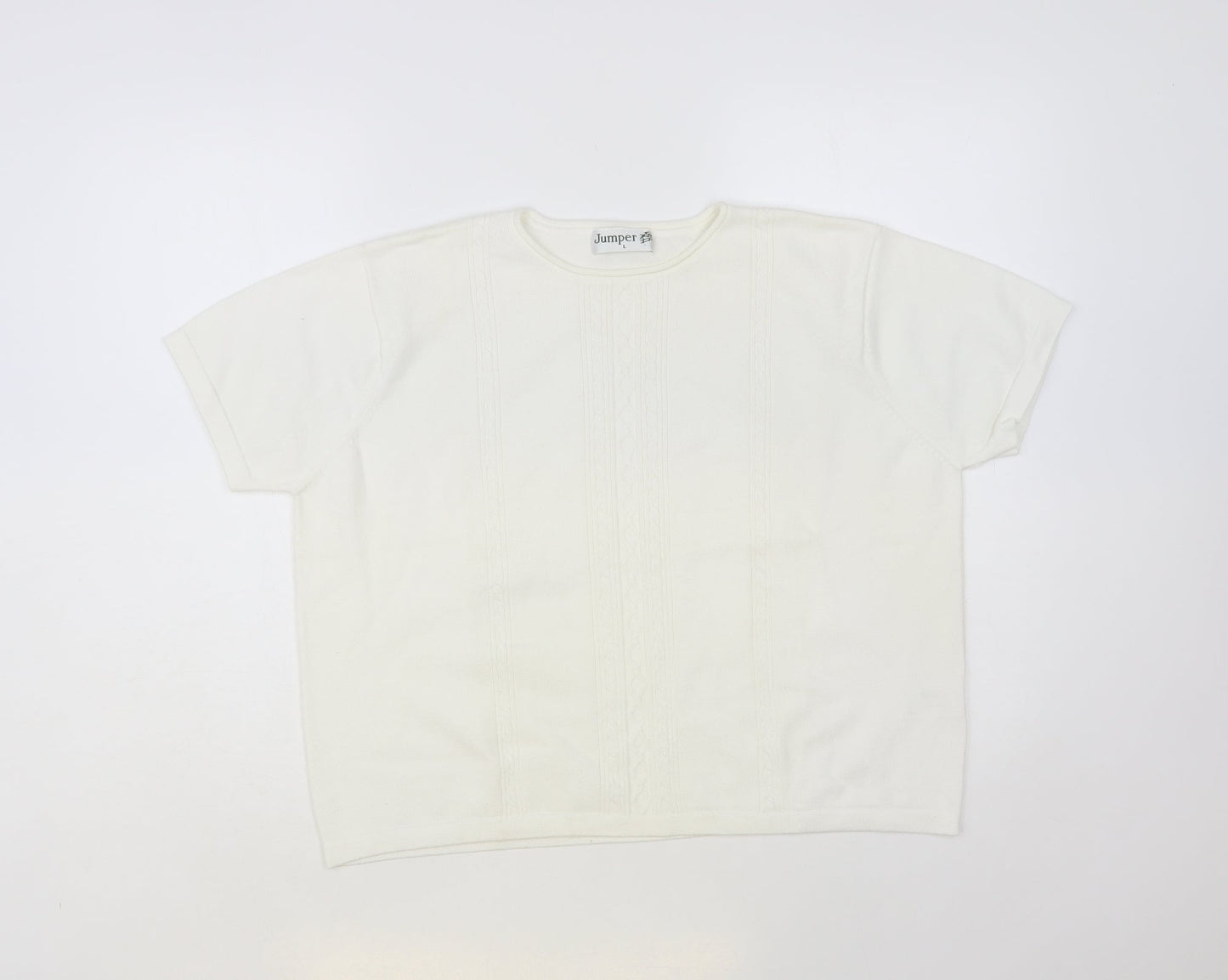 Jumper Womens White Crew Neck Cotton Pullover Jumper Size L
