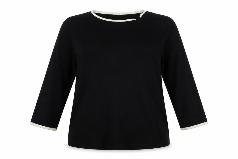 Profile Womens Black Round Neck Viscose Pullover Jumper Size 16 - Contrasting Trim