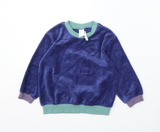 H&M Boys Blue Polyester Pullover Sweatshirt Size 2 Years Snap