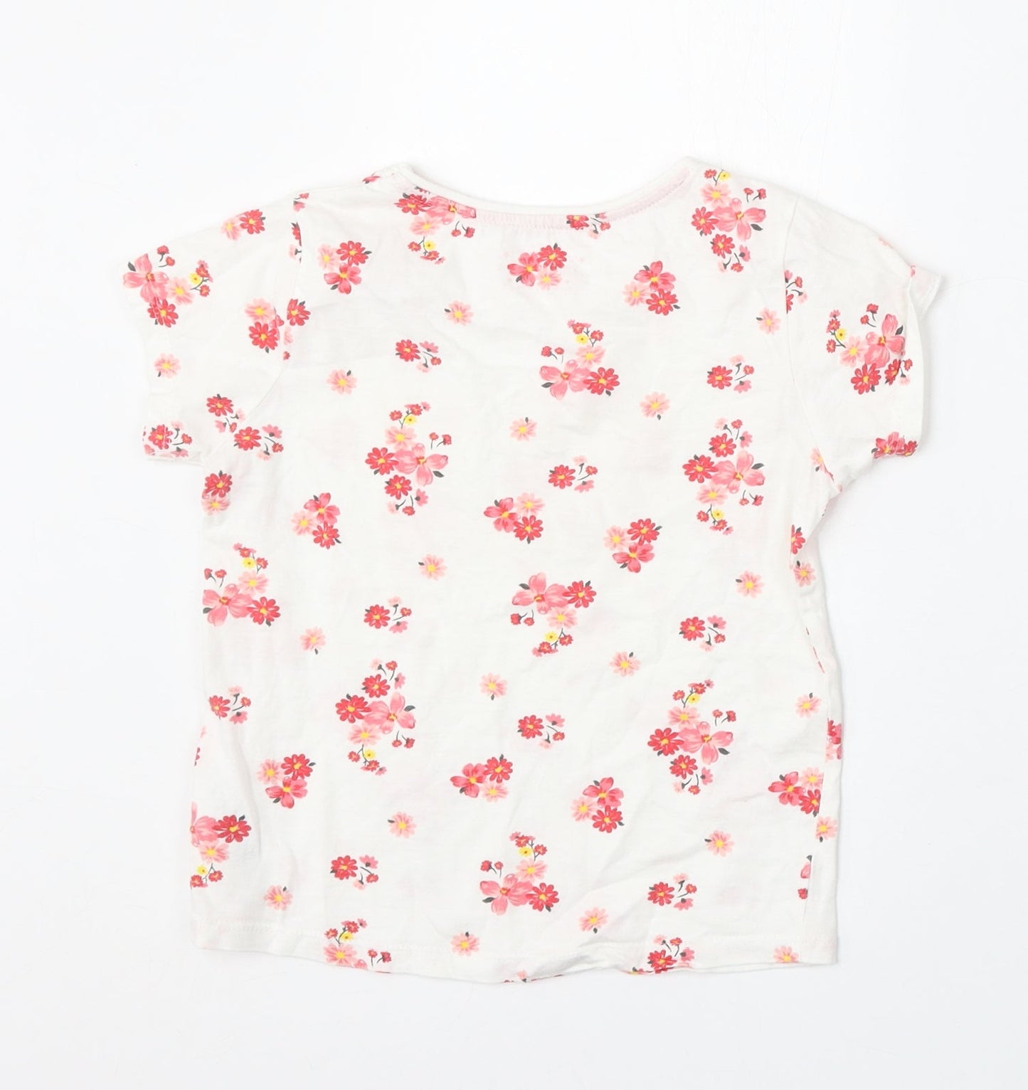 Primark Girls White Geometric Cotton Basic T-Shirt Size 6-7 Years Round Neck - You are Lovely