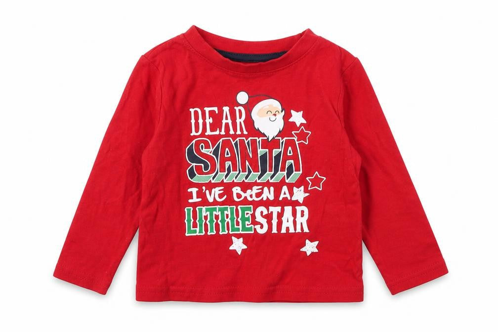Mini Rebel Boys Red Cotton Basic T-Shirt Size 12-18 Months Round Neck - Dear Santa I've been a little Star