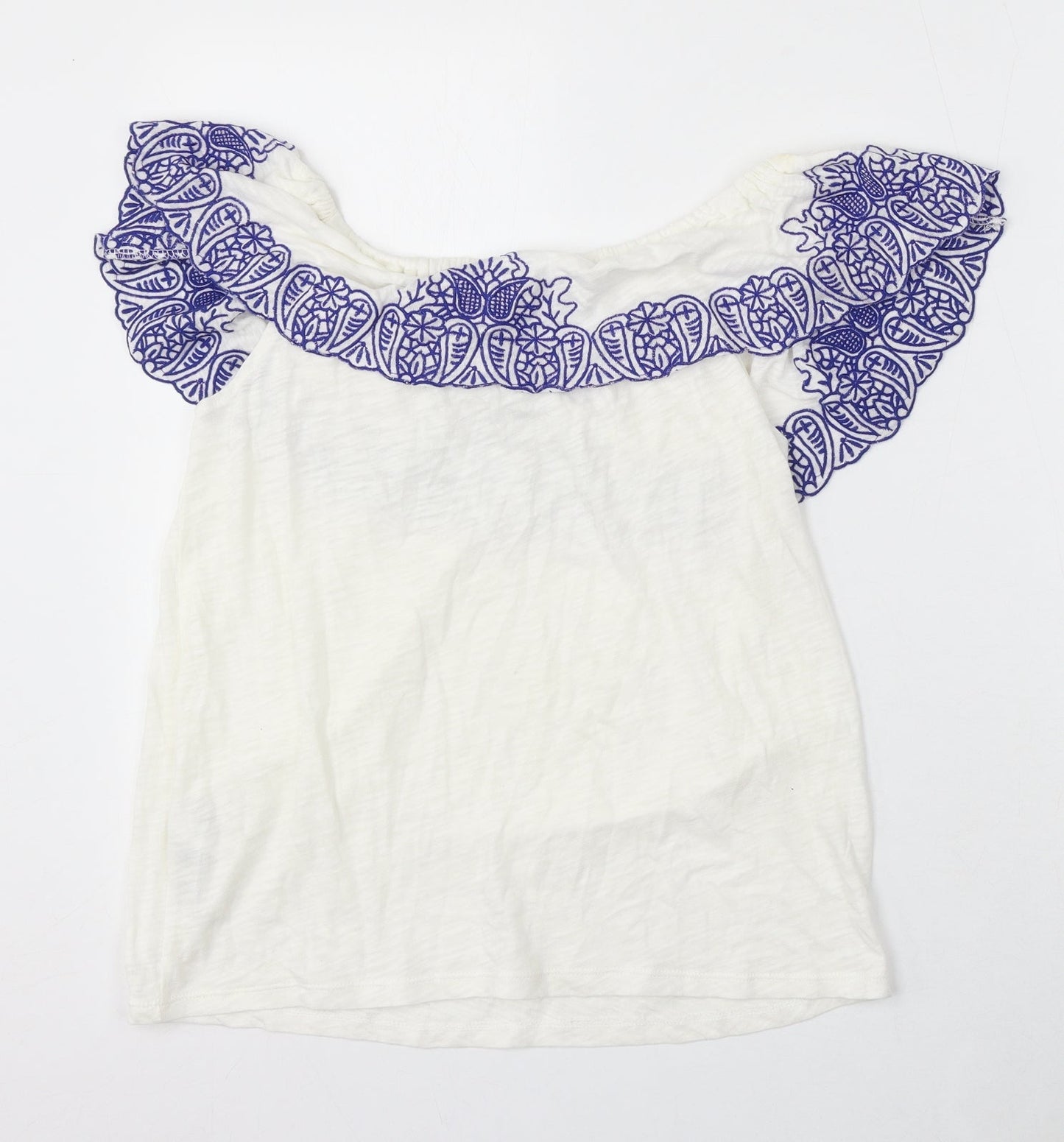 Oasis Womens Ivory Cotton Basic Blouse Size S Off the Shoulder