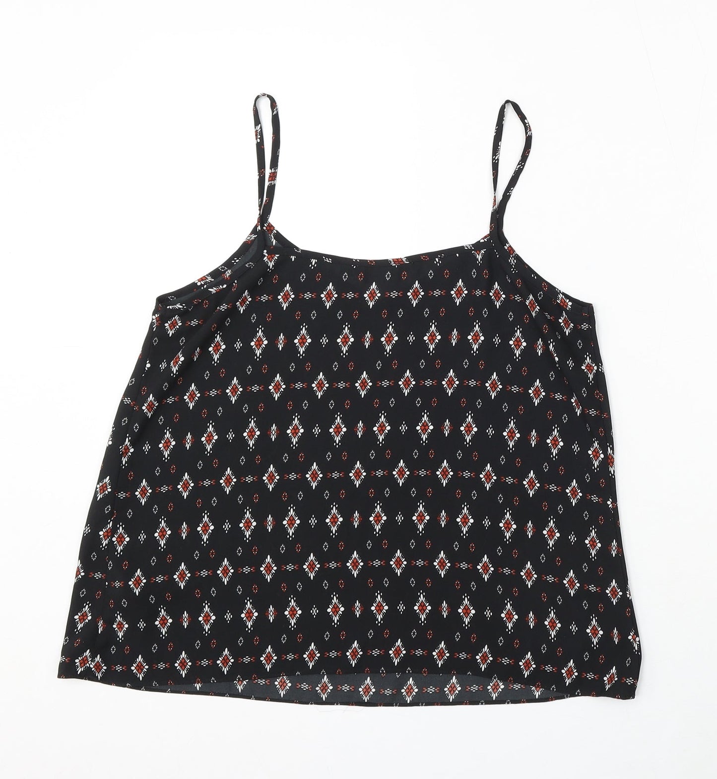 New Look Womens Black Geometric Polyester Basic Blouse Size 10 V-Neck